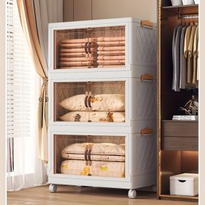 Modern Multi-Layer Foldable Storage Cabinet With Double Doors - Waterproof, Versatile Organizer For Home & Office